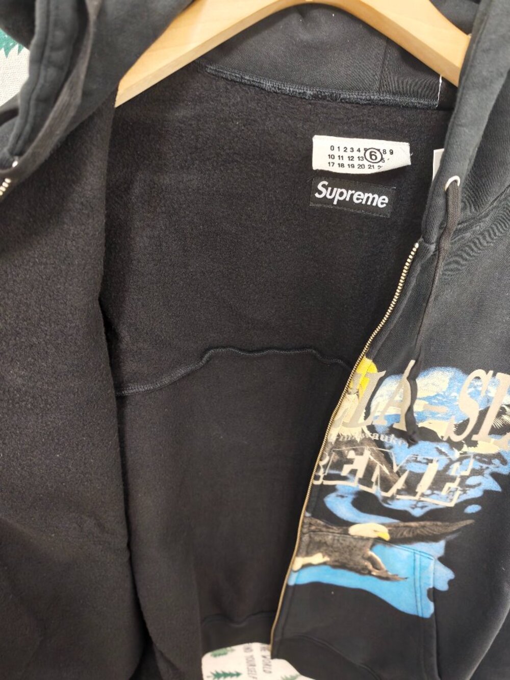 Black Graphic Zip-Up Hoodie with Eagle Print by Supreme - Picture 4 of 9